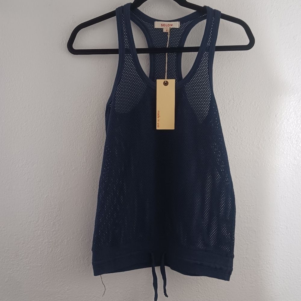 Solow mesh blue tide hem tank size S